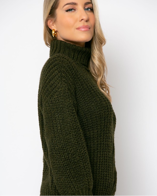 Πλεκτό ζιβάγκο με κοτσίδα  χακί