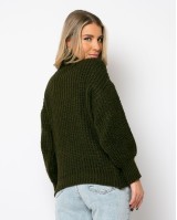 Πλεκτό ζιβάγκο με κοτσίδα  χακί