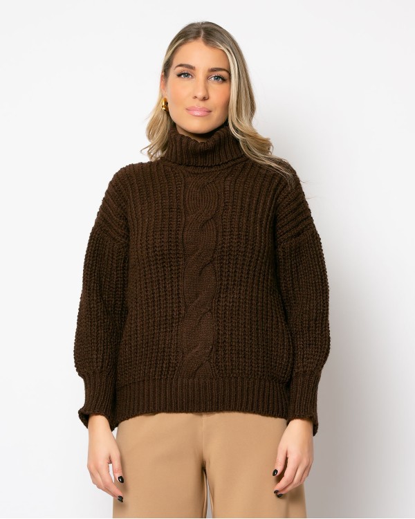 Πλεκτό ζιβάγκο με κοτσίδα μπορντώ