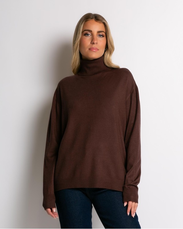 Μπλούζα πλεκτή απαλή υφή ζιβάγκο καφέ