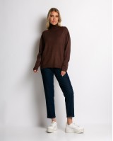 Μπλούζα πλεκτή απαλή υφή ζιβάγκο καφέ