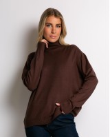 Μπλούζα πλεκτή απαλή υφή ζιβάγκο καφέ