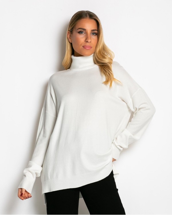 Μπλούζα πλεκτή απαλή υφή ζιβάγκο λευκό