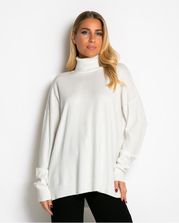 Μπλούζα πλεκτή απαλή υφή ζιβάγκο λευκό