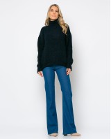 Μπλούζα πλεκτή ζιβάγκο με γύρισμα στο τελείωμα navy