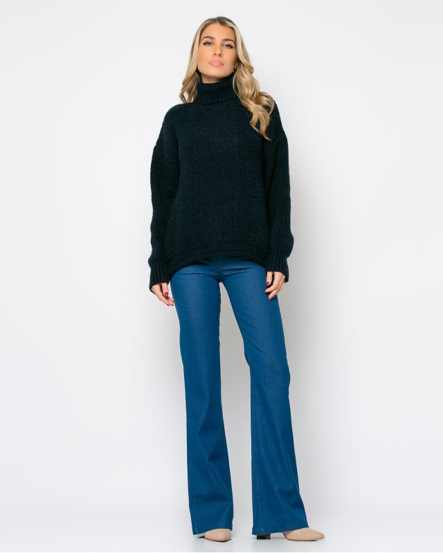 Μπλούζα πλεκτή ζιβάγκο με γύρισμα στο τελείωμα navy