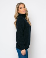 Μπλούζα πλεκτή ζιβάγκο με γύρισμα στο τελείωμα navy