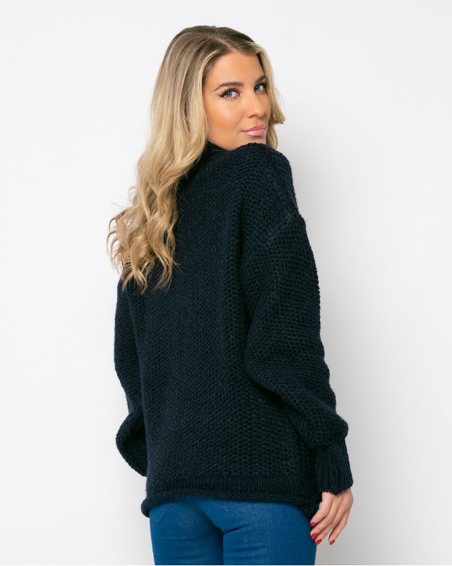 Μπλούζα πλεκτή ζιβάγκο με γύρισμα στο τελείωμα navy