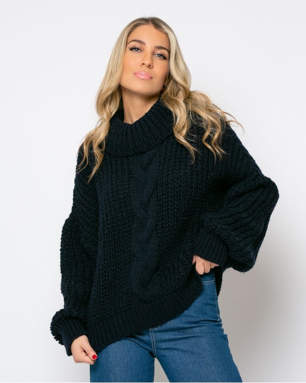 Πλεκτό ζιβάγκο με κοτσίδα navy