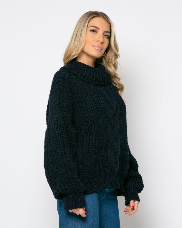 Πλεκτό ζιβάγκο με κοτσίδα navy