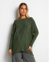 Μπλούζα πλεκτή με ασύμμετρο τελείωμα χακί