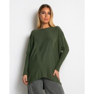 Μπλούζα πλεκτή με ασύμμετρο τελείωμα χακί