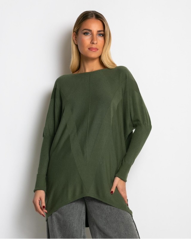 Μπλούζα πλεκτή με ασύμμετρο τελείωμα χακί