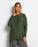 Μπλούζα πλεκτή με ασύμμετρο τελείωμα χακί