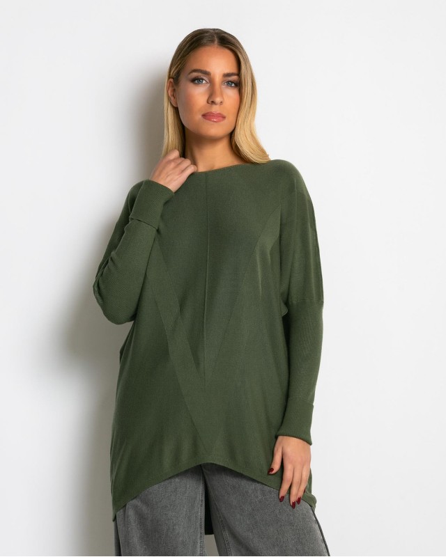 Μπλούζα πλεκτή με ασύμμετρο τελείωμα χακί