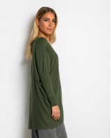 Μπλούζα πλεκτή με ασύμμετρο τελείωμα χακί