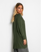 Μπλούζα πλεκτή με ασύμμετρο τελείωμα χακί