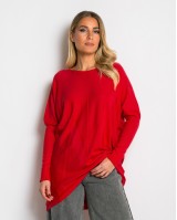 Μπλούζα πλεκτή με ασύμμετρο τελείωμα κόκκινο
