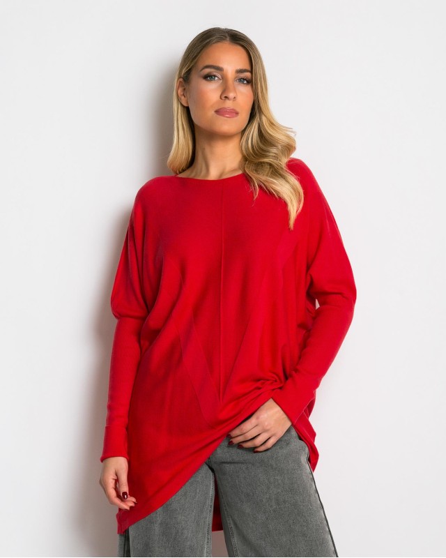 Μπλούζα πλεκτή με ασύμμετρο τελείωμα κόκκινο