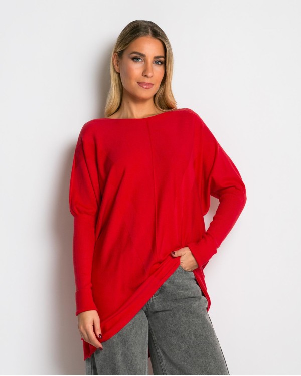 Μπλούζα πλεκτή με ασύμμετρο τελείωμα χακί