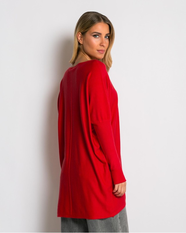 Μπλούζα πλεκτή με ασύμμετρο τελείωμα κόκκινο