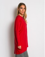 Μπλούζα πλεκτή με ασύμμετρο τελείωμα κόκκινο