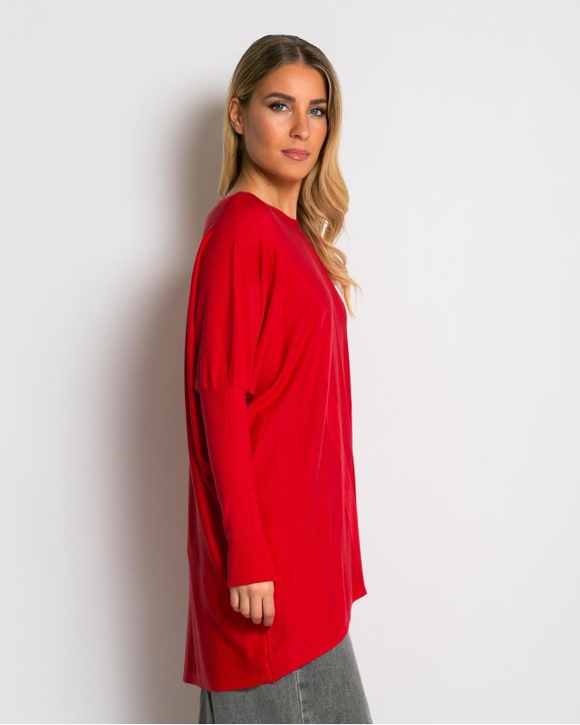 Μπλούζα πλεκτή με ασύμμετρο τελείωμα κόκκινο