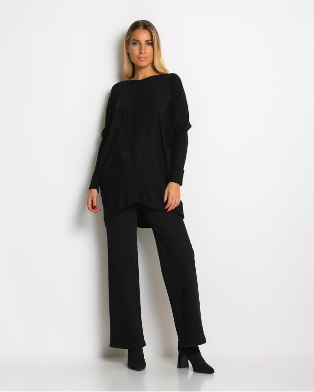 Μπλούζα πλεκτή με ασύμμετρο τελείωμα μαύρο