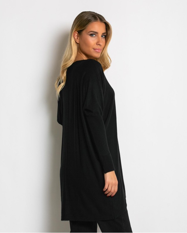 Μπλούζα πλεκτή με ασύμμετρο τελείωμα μαύρο