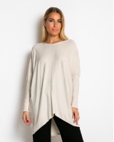 Μπλούζα πλεκτή με ασύμμετρο τελείωμα μπεζ