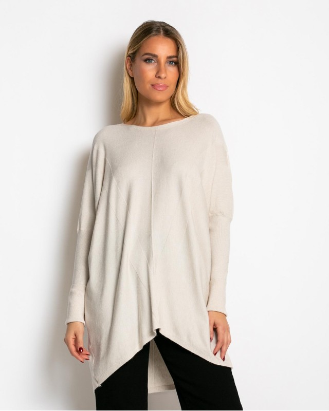 Μπλούζα πλεκτή με ασύμμετρο τελείωμα μπεζ