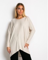 Μπλούζα πλεκτή με ασύμμετρο τελείωμα μπεζ