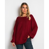 Μπλούζα πλεκτή με σχέδιο στο τελείωμα μπορντώ