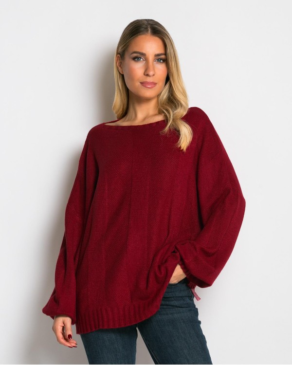 Μπλούζα πλεκτή με σχέδιο στο τελείωμα μπορντώ