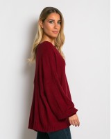 Μπλούζα πλεκτή με σχέδιο στο τελείωμα μπορντώ