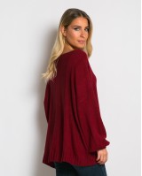 Μπλούζα πλεκτή με σχέδιο στο τελείωμα μπορντώ