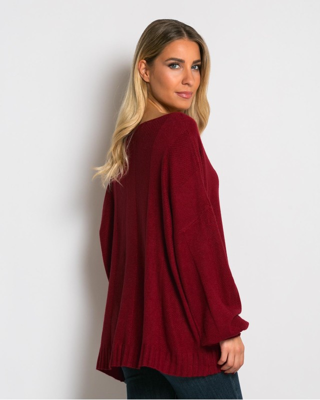 Μπλούζα πλεκτή με σχέδιο στο τελείωμα μπορντώ