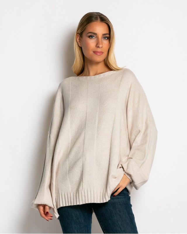 Μπλούζα πλεκτή με σχέδιο στο τελείωμα μπεζ ανοιχτό