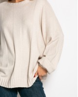 Μπλούζα πλεκτή με σχέδιο στο τελείωμα μπεζ ανοιχτό