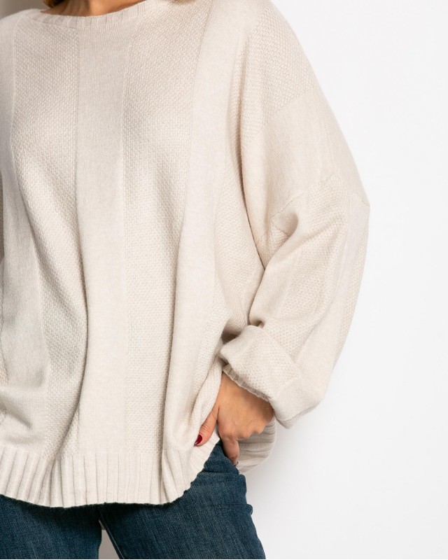 Μπλούζα πλεκτή με σχέδιο στο τελείωμα μπεζ ανοιχτό