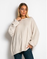 Μπλούζα πλεκτή με σχέδιο στο τελείωμα μπεζ ανοιχτό