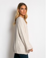 Μπλούζα πλεκτή με σχέδιο στο τελείωμα μπεζ ανοιχτό
