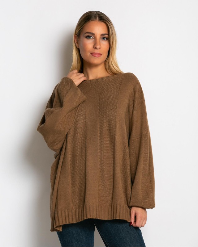 Μπλούζα πλεκτή με σχέδιο στο τελείωμα ταμπά