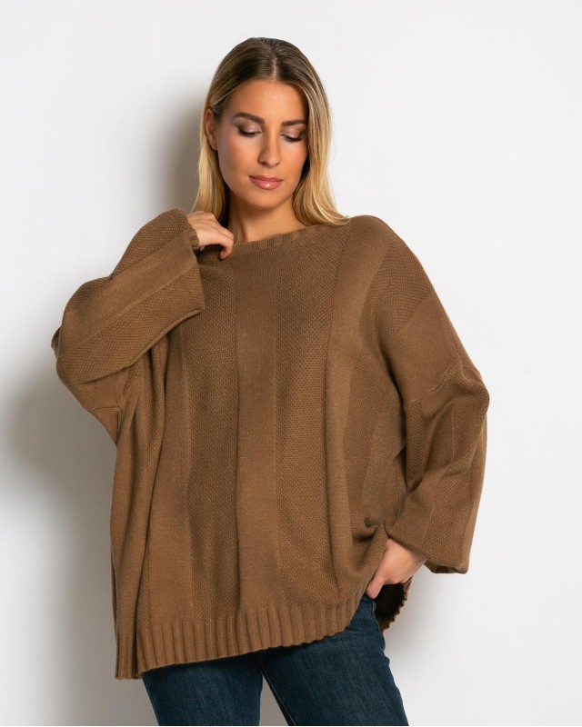 Μπλούζα πλεκτή με σχέδιο στο τελείωμα ταμπά