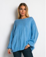 Μπλούζα πλεκτή με σχέδιο στο τελείωμα γαλάζιο