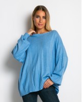 Μπλούζα πλεκτή με σχέδιο στο τελείωμα γαλάζιο