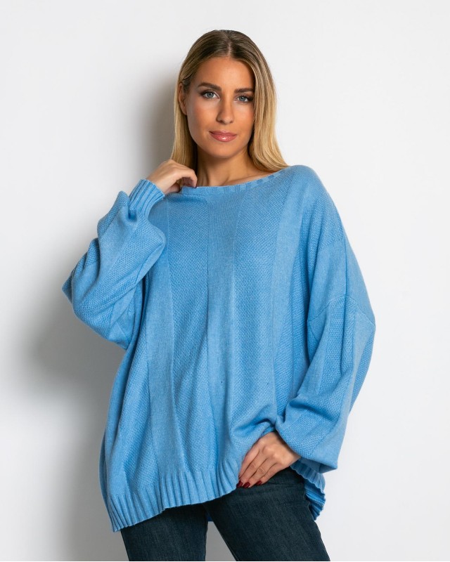 Μπλούζα πλεκτή με σχέδιο στο τελείωμα γαλάζιο