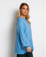 Μπλούζα πλεκτή με σχέδιο στο τελείωμα γαλάζιο