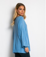 Μπλούζα πλεκτή με σχέδιο στο τελείωμα γαλάζιο