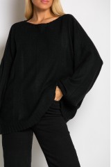 Μπλούζα πλεκτή με σχέδιο στο τελείωμα μαύρο